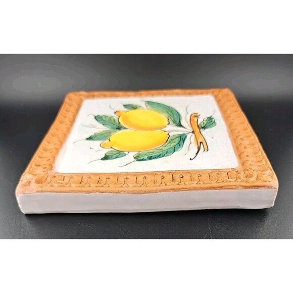Horchow Italian Glazed Terracotta 6.5" Lemon Fruits Wall Art Tiles Italy - Picture 3 of 7